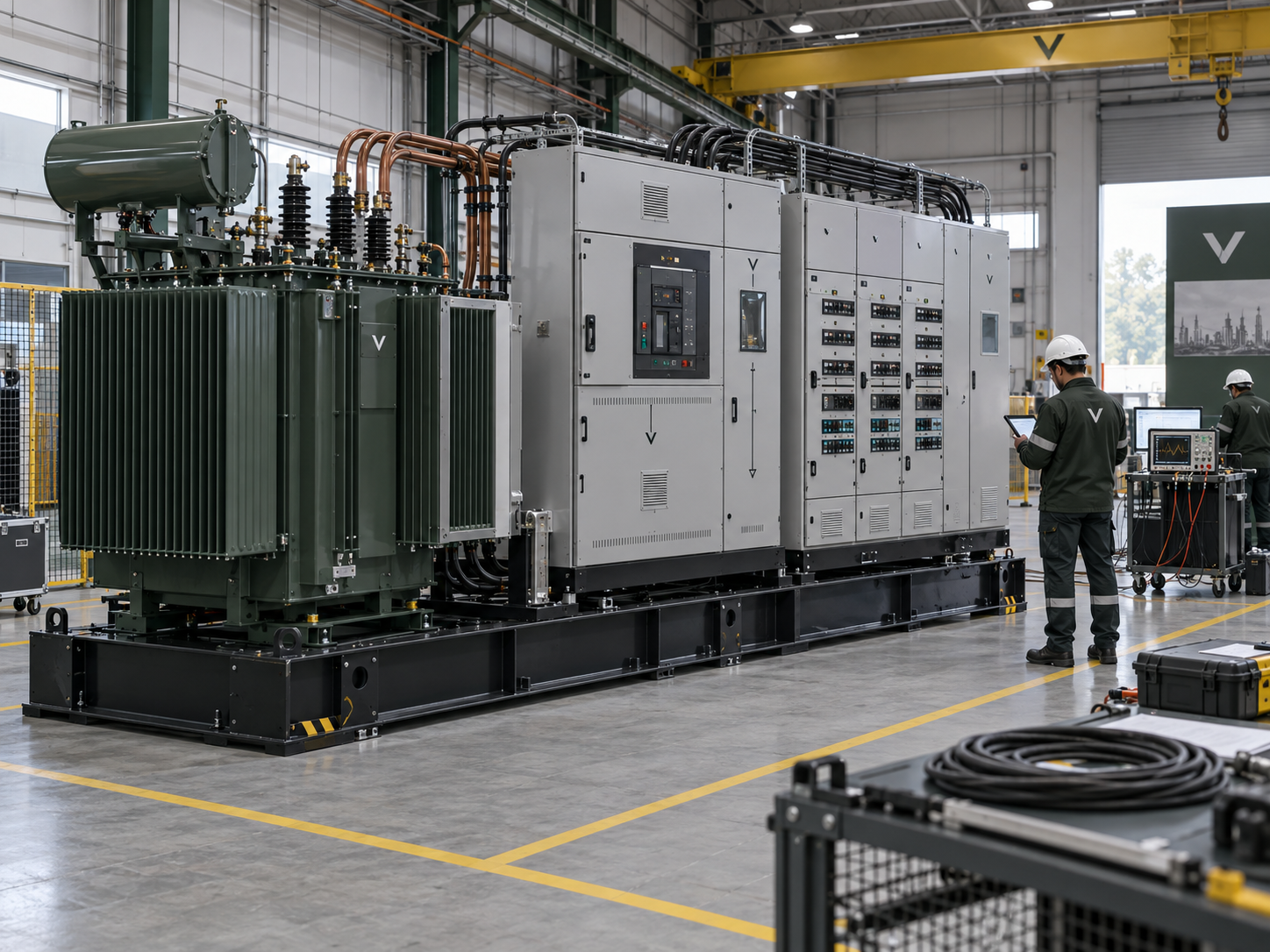 Skid elétrico integrado em teste de aceitação em fábrica